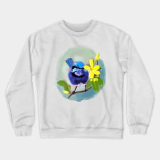 Splendid fairywren on golden currant branch Crewneck Sweatshirt